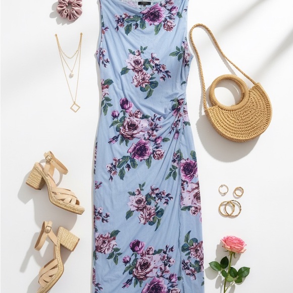 Free People Dresses & Skirts - NWT Free People Always The One Mesh Midi Slip Dress S/P Blue Floral Ruched